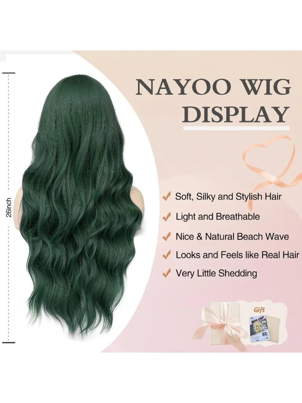 Women's Green 26 Inch Natural Looking Heat Resistant Long Wavy Wigs